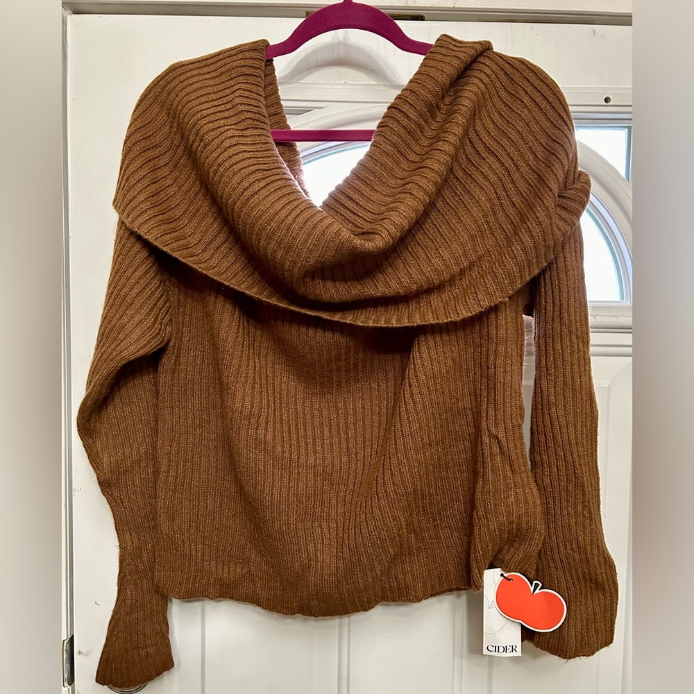 Cider Women's Warm Brown Cowl Neck Sweater